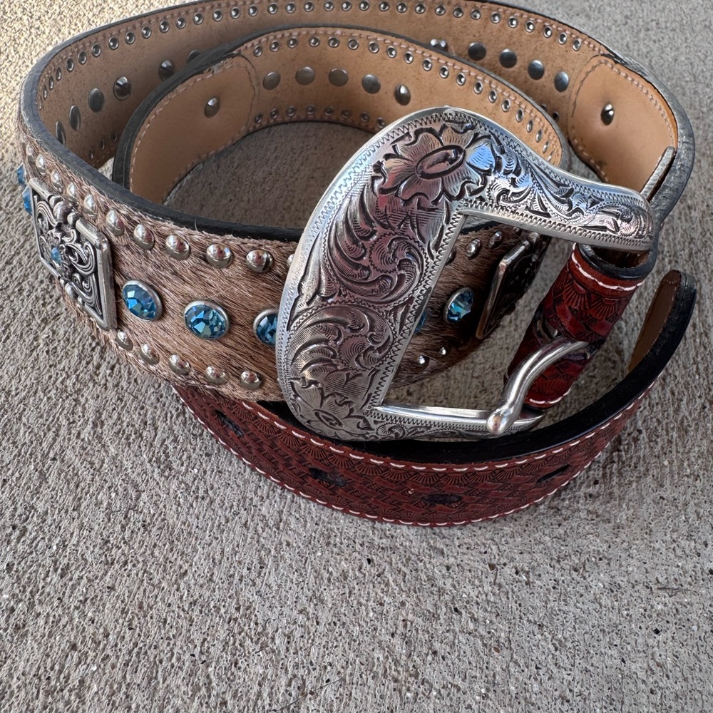 Nocona Brown and Silver Western Leather Belt